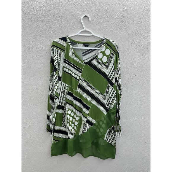 New Direction Womens Tunic Size Medium Green Abstract Long Sleeve - Picture 1 of 10